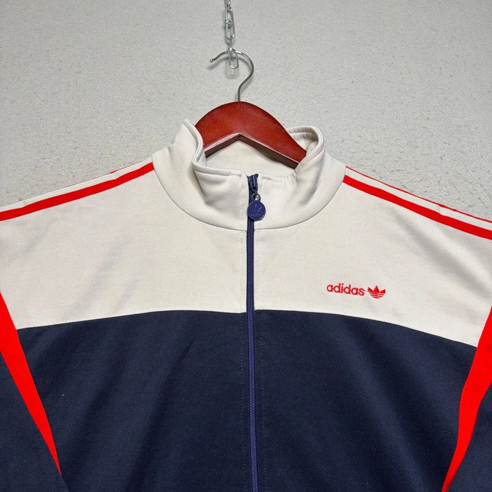 Adidas Track Jacket Mens XL Navy White Red Trefoil Vintage Colorblock Full Zip